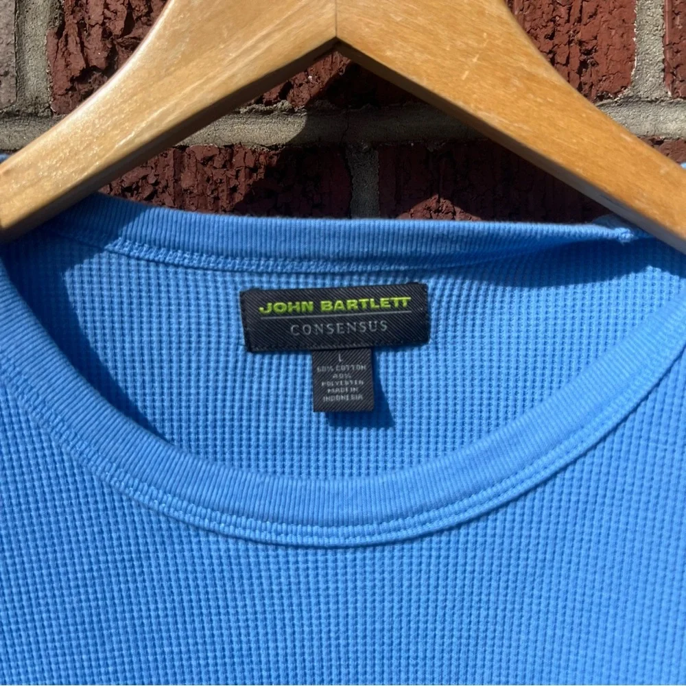 John Bartlett Consensus Powder Blue Crewneck Waffle Knit Long Sleeve Shirt - Picture 2 of 2